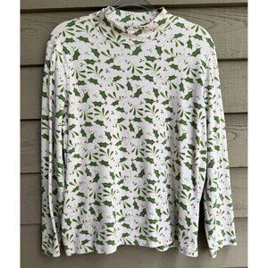 Vintage Blair Holly Berry Mock Neck Christmas Top Women’s Size Large